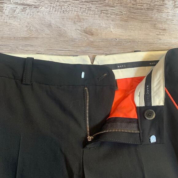 Marc Jacobs Black Wool Pants Orange Trim Size 4 Tailored Wide Leg Trousers - Picture 5 of 6